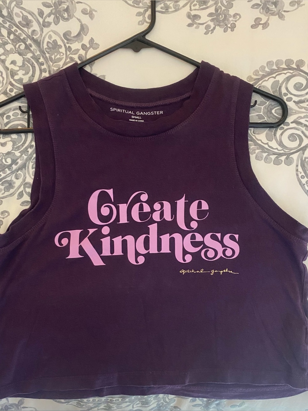 Spiritual Gangster Purple Cropped Tank with Pink 'Create Kindness' Graphic